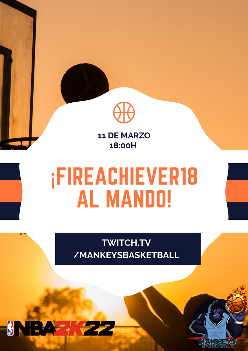 MankeysBasket's tweet photo. #NBA2K22 

🔥 ¡VIERNES DE 2K!

🏀 Esta tarde estará nuestro compañero @firearchiver18 jugando partidas en #TheRec con la gente de #MankeysBasketball 
⌚ 18:00h
💻 https://t.co/pP7AHacuer 

🔥 ¡Únete al directo y disfruta! 

#Twitch #TwitchStreamer #NBA2KEspaña #XboxEspaña https://t.co/p6jXTLKfCf