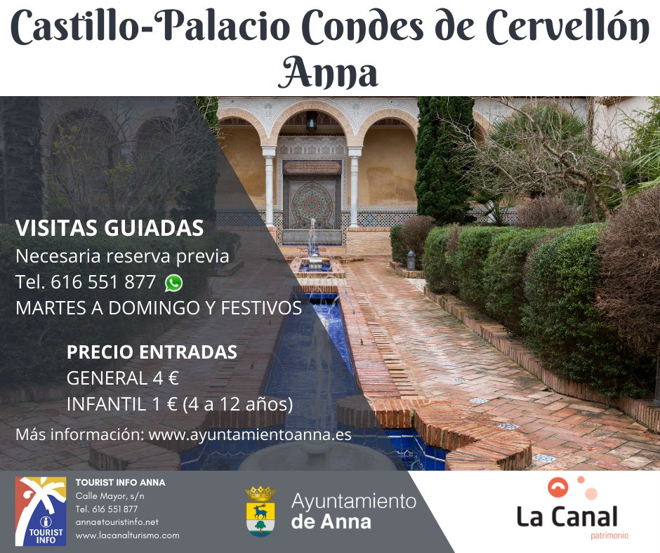 lacanalturismo's tweet photo. Ven a conocer el Palacio de los Condes de Cervellón en #Anna, 🕌 Centro de Difusión Patrimonial que alberga los Museos de etnología y del agua
ℹ️ Imprescindible reserva anticipada de visita guiada Tel 616551877
https://t.co/Rry3VhH0QB

#LaCanalTerritorioturístico #TouristInfoAnna https://t.co/qKqjtlrnjj