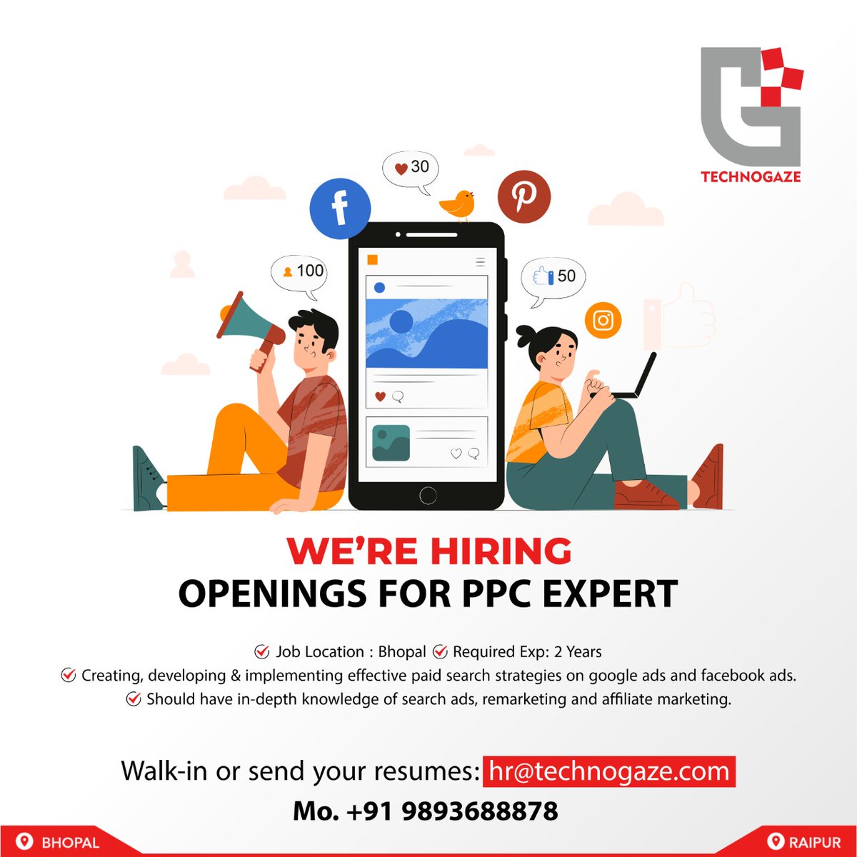 technogaze's tweet photo. Hi Folks!!

** Urgent Hiring For PPC Campaign Executive!
** Job location: Bhopal
** Required Exp: 2-5 years

Kindly Share Your Resume At hr@technogaze.com
Call - 9893 68 88 78

#TechnoGaze #PPC #campaignmanagement #ppcexpert #payperclick #googleads #facebookcampaign #hiring #job https://t.co/6NTkkckleP