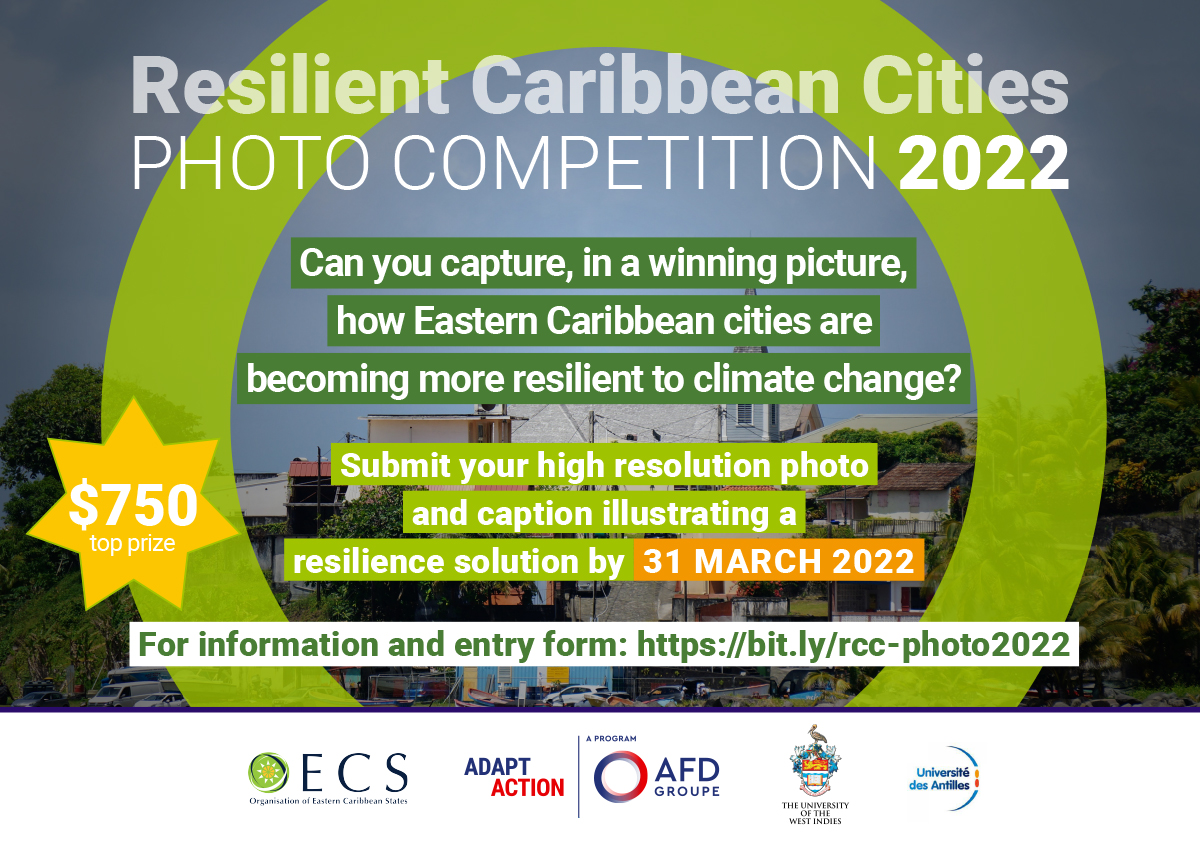 Win cash prizes and share your passion for Caribbean climate resilience! Enter our Resilient Caribbean Cities photo competition 2022.
Download forms and apply here by 31 March deadline: bit.ly/rcc-photo2022   
#ClimateResilience #ResilientCities #AdaptAction