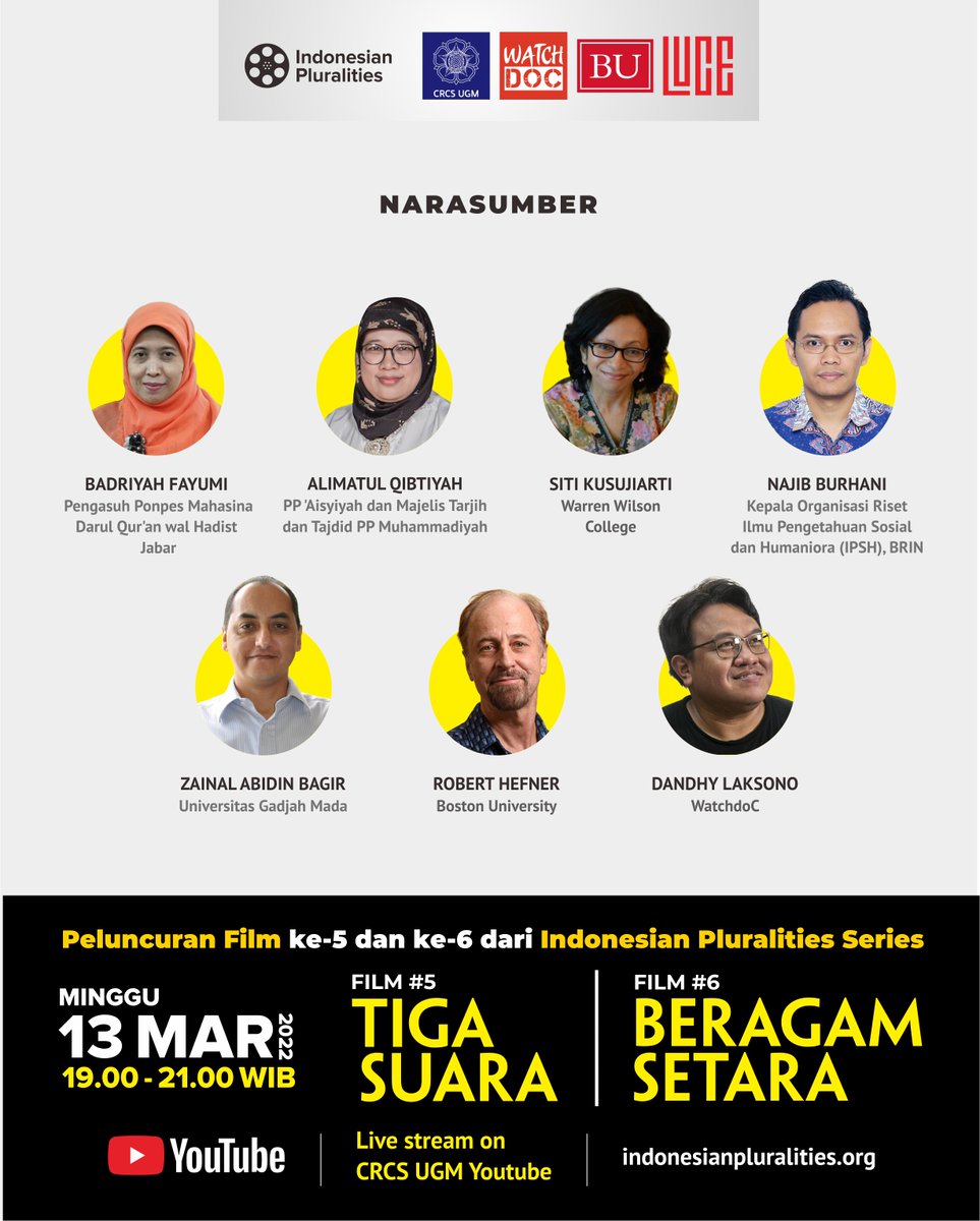 Ikuti peluncuran dua seri terbaru dari Indonesian Pluralities, "Tiga Suara" dan "Beragam Setara", Minggu 13 Maret 2021, pukul 19.00-21.00.
Sampai bertemu di hari Minggu!