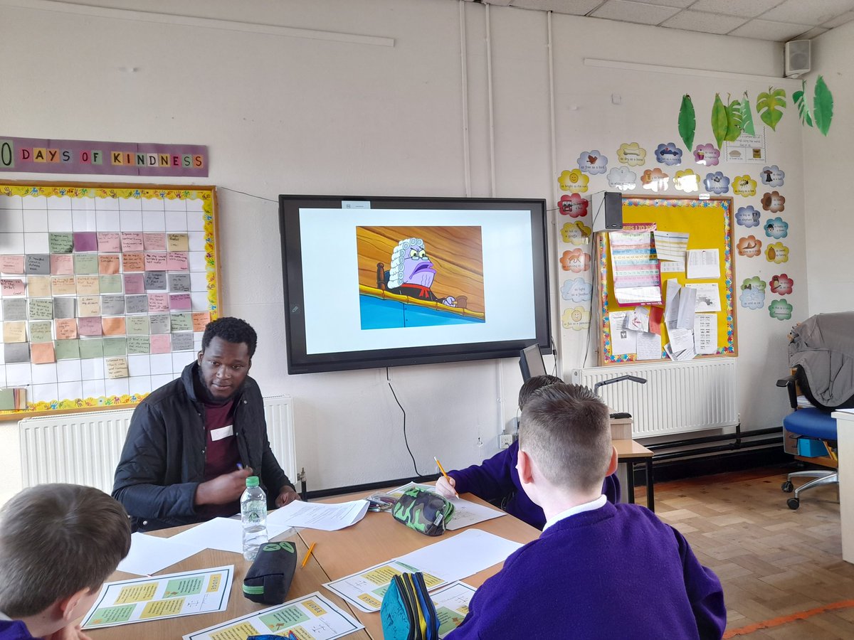 UCDExplore's tweet photo. This week the @UCDLawSchool students have been preparing their #LawInTheClassroom pupils for a #MootCourt 👨‍⚖️👩‍⚖️⚖  Everyone has an important role to play, and we're delighted to have found a wonderful court artist for the trial  🎨👨‍🎨 #SpongebobGoesToCourt #RoleModels #SeeOneBeOne https://t.co/FKuIbn2Nhe