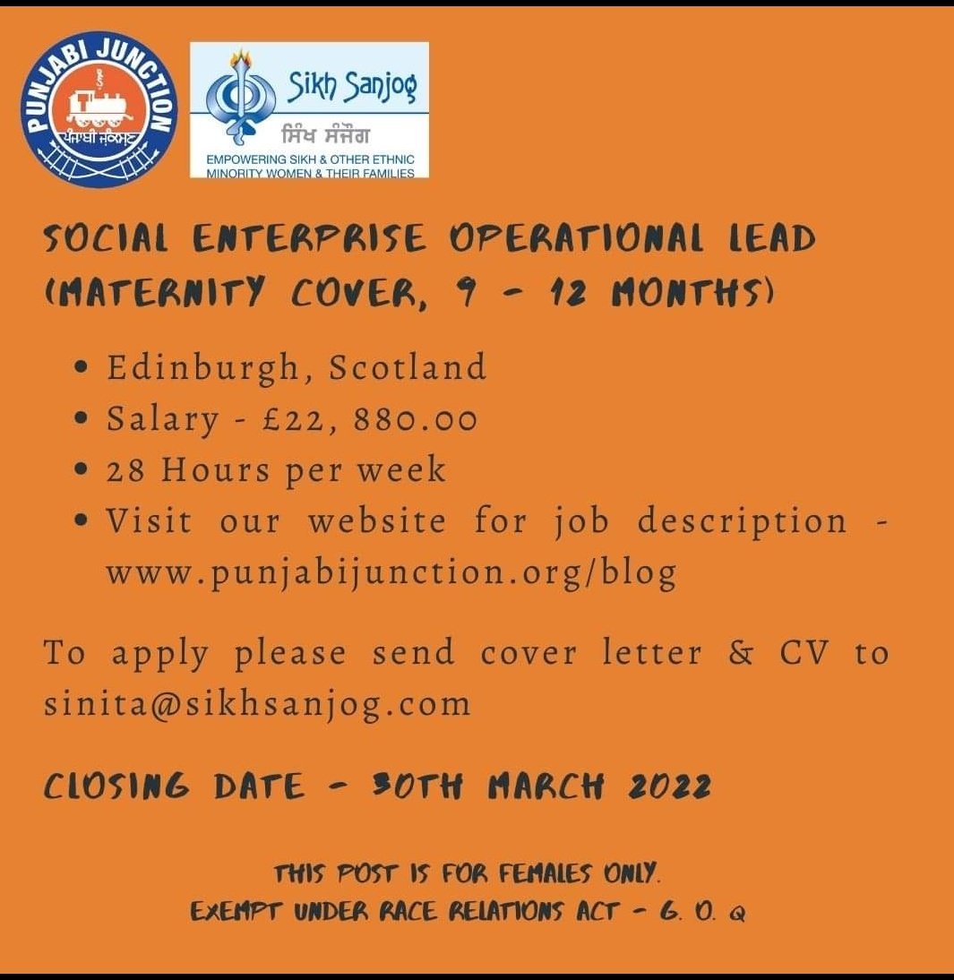Our Social Enterprise Punjabi junction is hiring!
We are looking for a Social Enterprise Operational Lead to join our team and special little organisation. 

If you are interested or know someone who will be interested, do follow the post below for more information.