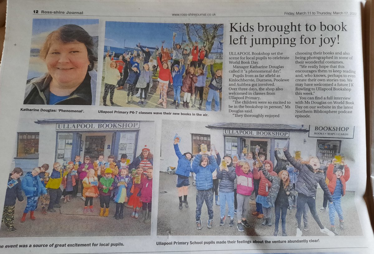 UllapoolB's tweet photo. Many thanks indeed to @Rossnews , @NorthBibliopod and #UllapoolNews for printing in today's edition the @WorldBookDayUK photos taken of #UllapoolPrimary as they visited @UllapoolB last week. We've even made the front page #WorldBookDay
@Gardners @UllapoolCraic @WelcomeUllapool https://t.co/0dbCnX51LM