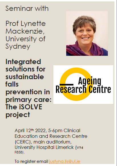 ARC_UL's tweet photo. Join us on April 12th in CERC @ULHospitals to hear Prof @mac_lynette present on falls prevention in primary care. https://t.co/rri2Qt6nGa