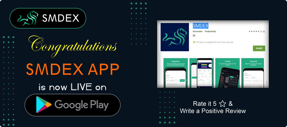 SMDex_io's tweet photo. Hello SMDians!!!

Congratulations 🎉🎉

SMDEX app has been live on Google Play Store, download &amp; install it from Play Store 💫

https://t.co/Gg2Aw0MUIB

Lion is Ready to Roar 🔥🔥

Thankyou for your love ❤️

Team SMDEX

#SMDEX #SMD https://t.co/LwG256UOfy