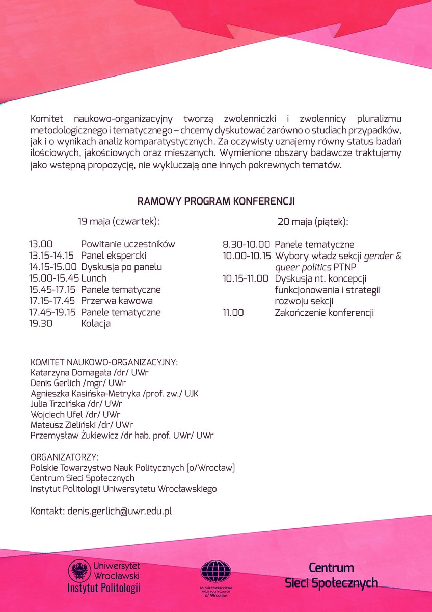 PolitologiaUWr's tweet photo. Zapraszamy do udziału w konferencji naukowej „#Polityka płci, ciała i tożsamości” organizowanej w dn. 19-20.05.22r. wspólnie przez Sekcję Badań #Gender &amp; #Queer #Politics PTNP, wrocławski oddział #PTNP, Centrum Sieci Społecznych oraz Instytut Politologii @uniwroc #uniwroc https://t.co/bOtB1w9ZOM