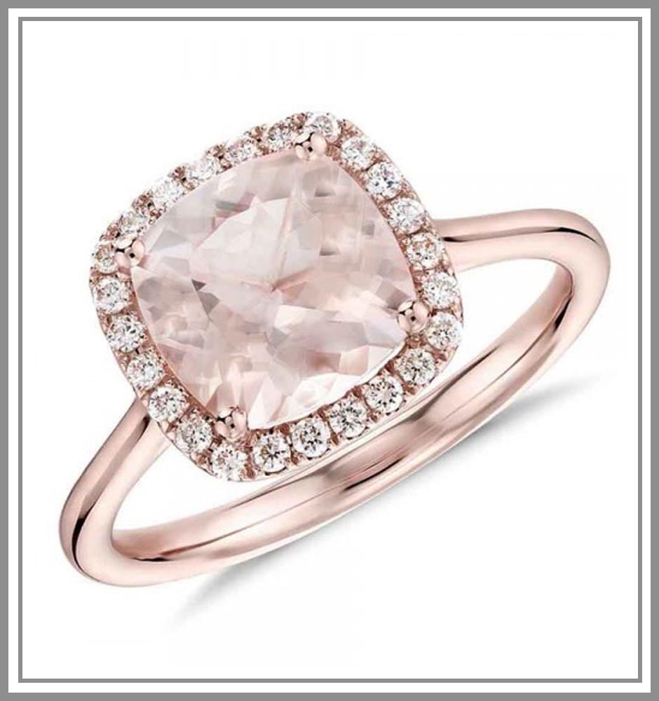 Morganite and Diamond Halo Ring in 18K Rose Gold of 6 Gram. 
#morganite #bestringdesigns #whitegoldjewellery #9Gem #jewelry #diamondjewelry #diamondring #Uk #engagementring #weddingring #goldring #morganitering #semipreciousstones #semipreciousjewellery #USA #Wedding