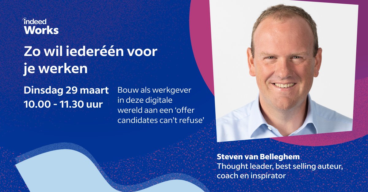 Meld je gratis aan voor IndeedWorks met sessies over valkuilen, tips en best practices. Plus een verbluffend optreden van coach en inspirator Steven van Belleghem over ‘the offer candidates can’t refuse’.  

indeedhi.re/3MH7Ivo