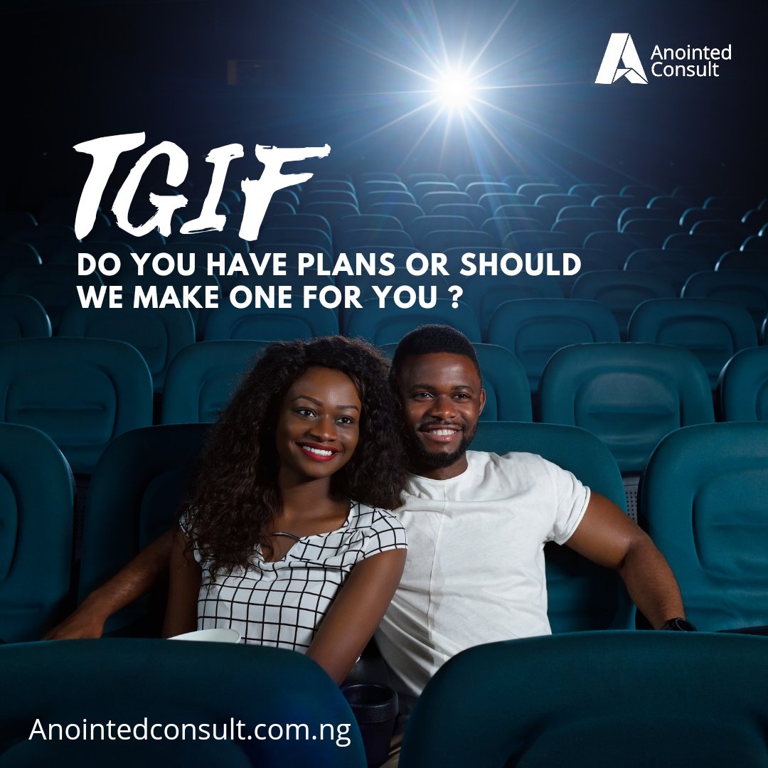 AnointedConsult's tweet photo. Ok we don't actually help our clients make weekend plans, but we can tell you that having a great weekend would reflect on your next week's work. 
So get out there and have fun this weekend.
#TGIF #friday #BusinessProposal #career
#AnointedConsult 
https://t.co/DiIMBGVpDb https://t.co/e6pQA8xomT