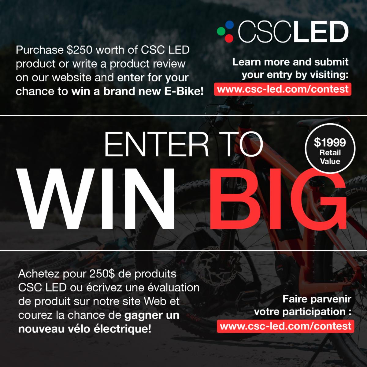 CSCLEDCORP's tweet photo. Enter for your chance to win a brand new E-Bike ($1,999 Retail Value). Click the link in our bio to read the full terms and conditions and submit your entry today! Contest ends: May 15, 2022. Terms and Conditions apply.
#EBikeGiveaway #CSCLED https://t.co/3zVB4K7a2g