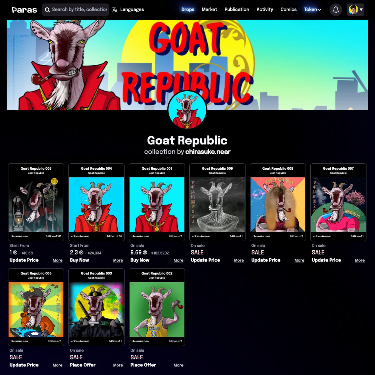 GoatRepublicNFT's tweet photo. Drop by to hunt some goat guys 👉🏽 https://t.co/XuYftLvNLS

#NFTCommunity #PARASnft  #NEARcollector #NEARnft #NFTTHAILAND #NFTThaicommunity  #NEARProtocol https://t.co/sALwkWlxoC