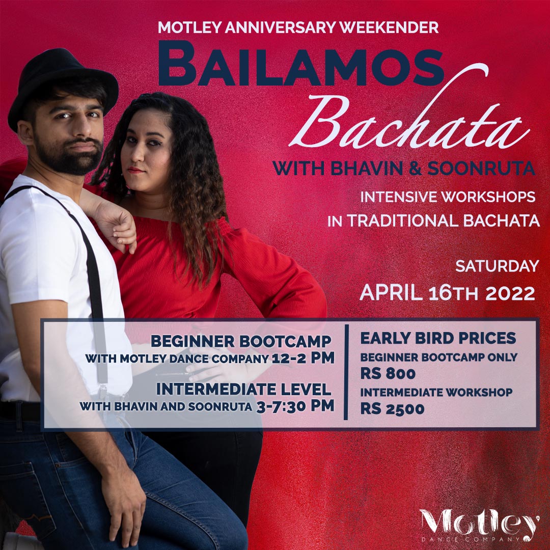 DanceMotley's tweet photo. Motley Anniversary Weekender Presents - Bailamos Bachata with Bhavin &amp; Soonruta.
Celebrating our 3 year anniversary with these phenomenal international Bachata instructors, all the way from Germany. Expand your content, clean up your technique and deep dive into Bachata! https://t.co/Qt9Mo7SPMO