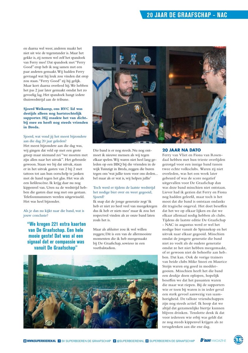 MarkMelgert's tweet photo. Vorig jaar maakte ik een artikel in de D'ran over de band tussen @DeGraafschap en @NACnl. Het was namelijk 20 jaar geleden dat NAC speler Ferry van Vliet en vriendin Fiona om het leven kwamen door een auto-ongeluk.
Ik sprak met o.a. Stefan Postma, @TjibbeDTC en @FanzineDeRat https://t.co/8Htq6SYkdC
