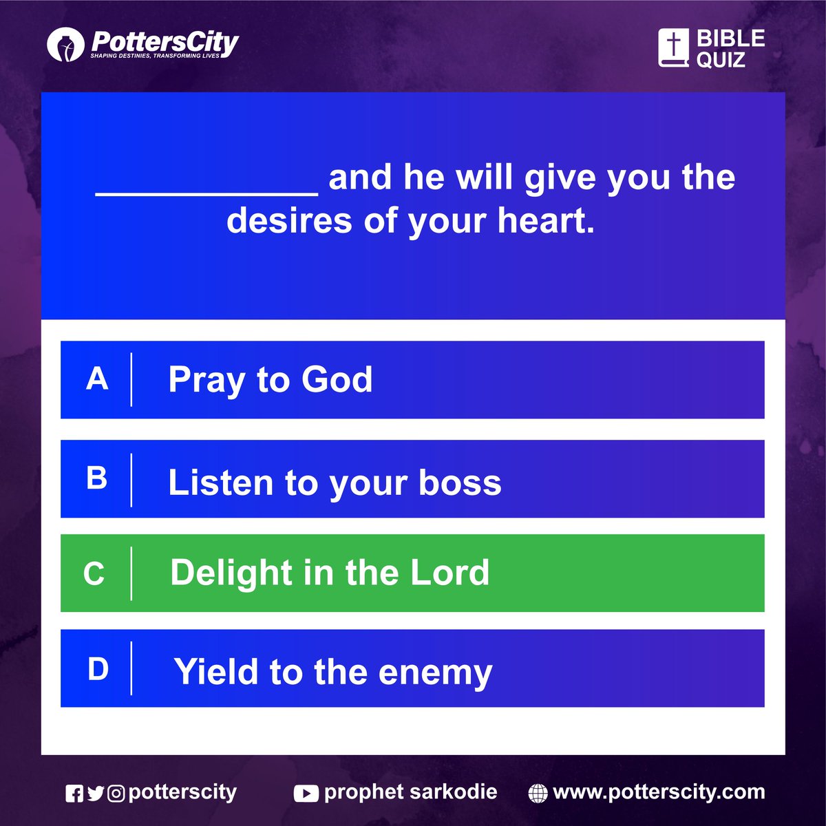 PottersCity's tweet photo. POTTERS TRIVIA!!!
Thank You today for making time to participate in today's quiz, Our winners for today will be announced soon.
See you same time next week! God bless you.
#PottersTrivia
#PottersCity
#DivineMultiplication https://t.co/efGWfDSNOZ