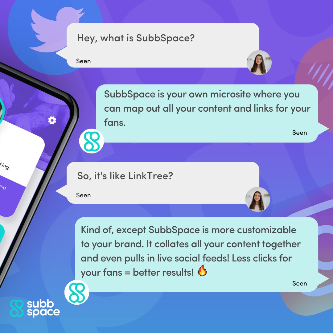SubbSpace's tweet image. What Is Subb.Space? ⁉️

Take a look at some FAQs around what is SubbSpace and how it can help you grow your monetisation potential as a  Creator. 

#influencermarketingtips #influencermarketingplatform #influencerstrategy #digitalmarketinghacks  #contentcreatortips