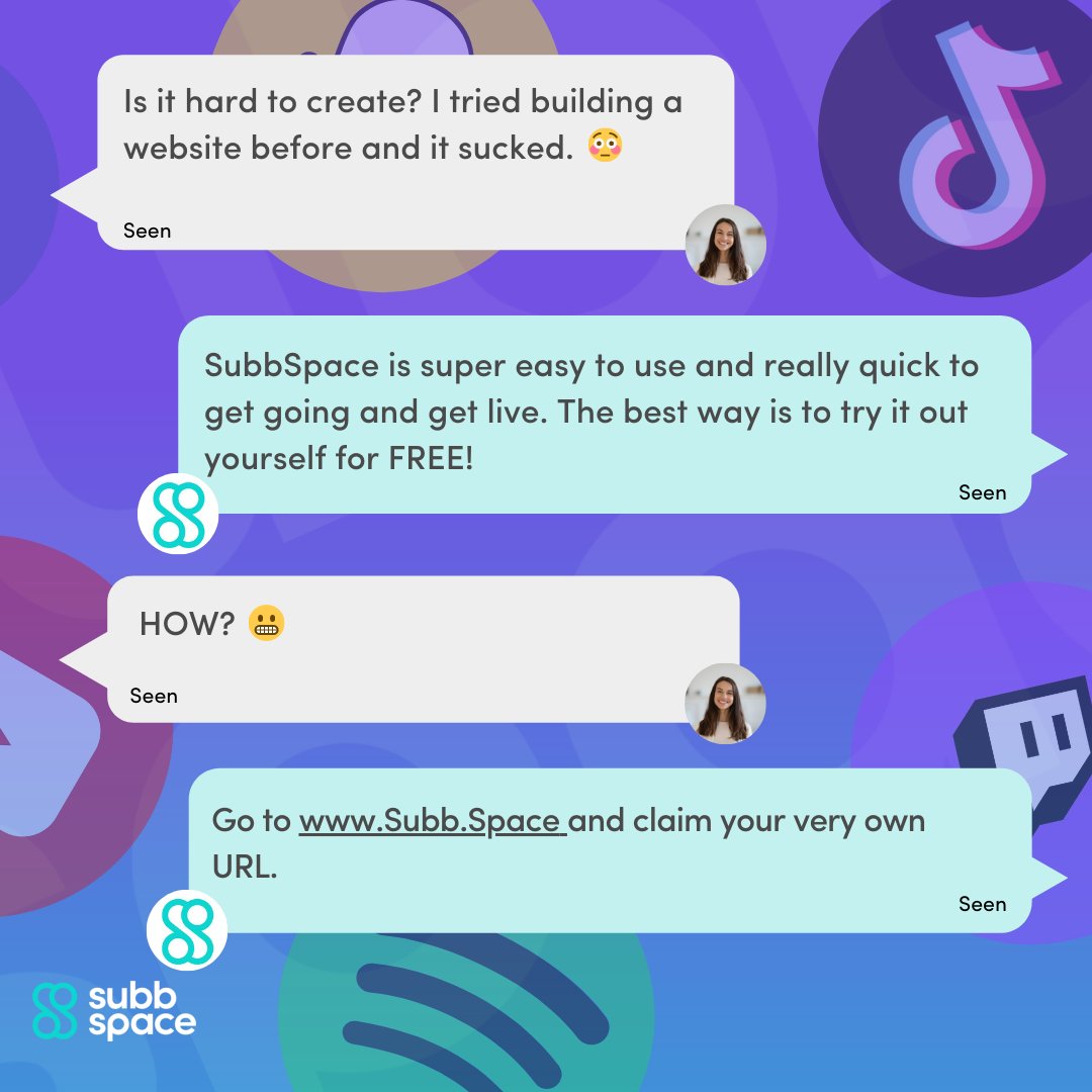 SubbSpace's tweet image. What Is Subb.Space? ⁉️

Take a look at some FAQs around what is SubbSpace and how it can help you grow your monetisation potential as a  Creator. 

#influencermarketingtips #influencermarketingplatform #influencerstrategy #digitalmarketinghacks  #contentcreatortips