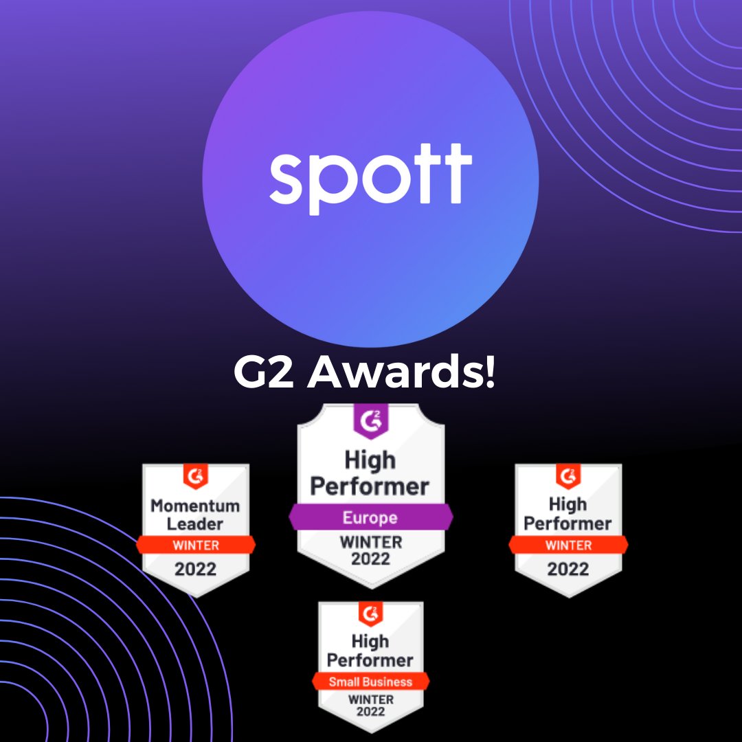 Happy to announce that we have been recognized in the Winter 2022 Grid Reports for <a href="/G2dotcom/">G2</a>, with badges across the categories E-"Commerce Personalization" and "Content Experience Platforms".
Thanks to the entire Spott team, our amazing customers and #G2 for making this happen!