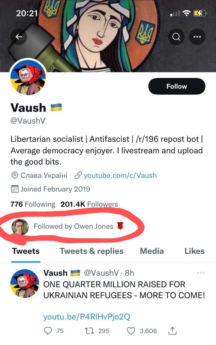 Guess who follows Vaush, the angry misogynist paedophile who tried to tell JK Rowling she needed to shut up? Why, it's your friend and mine, Little OJ...