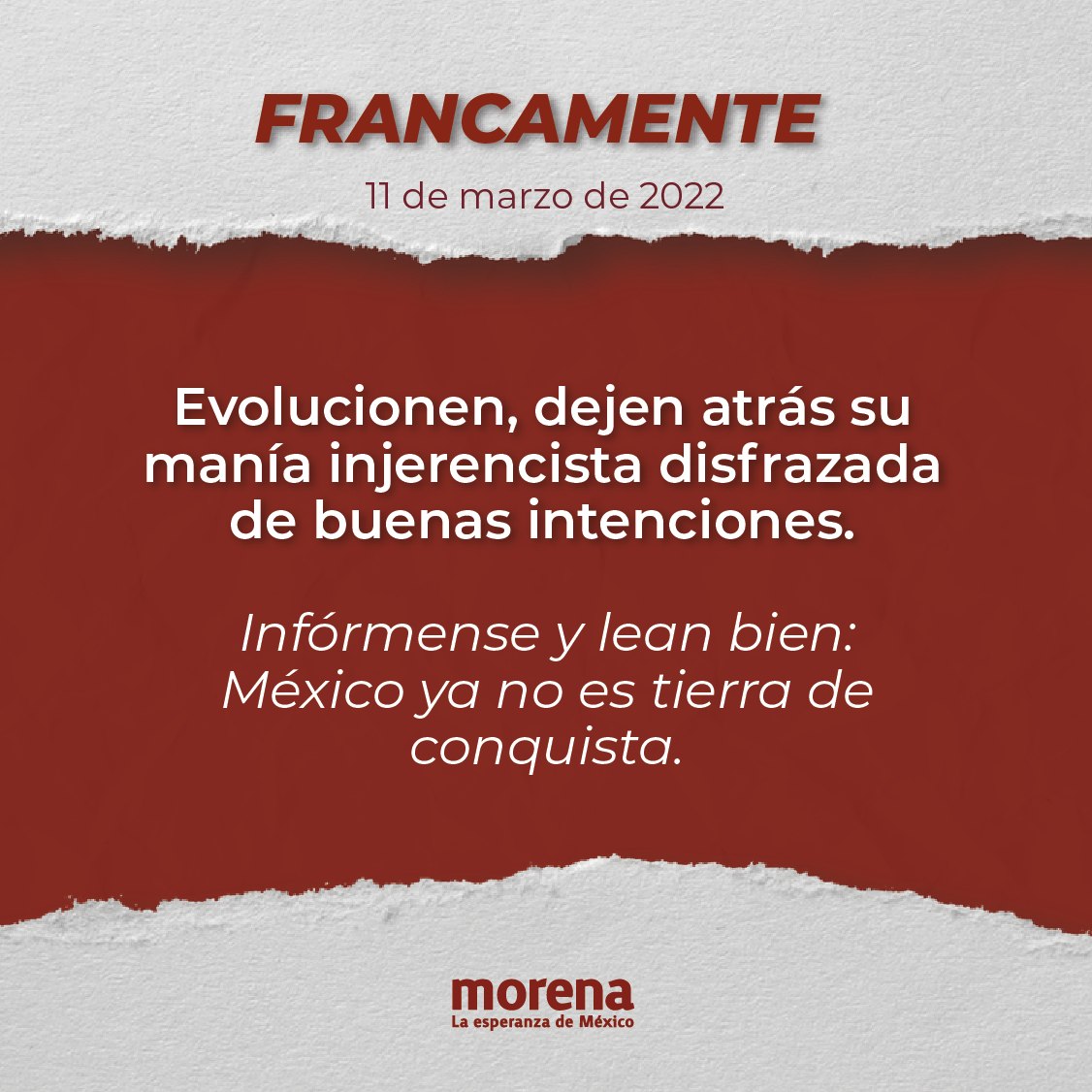 PartidoMorenaMx's tweet photo. #Francamente https://t.co/SPX9t3vHsE
