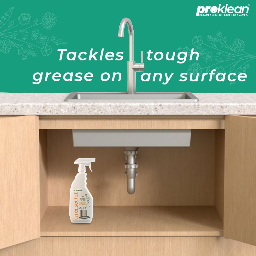 ProkleanT's tweet image. GreaseOut isn&apos;t just for your kitchen countertops- it can be used on shelves, chimneys, and any surface on your kitchen that has stubborn grease! It&apos;s a multipurpose tool to keep in your kitchen cabinet.

#proklean #prokleangreen #madeinindia #kitchencleaning #greaseout