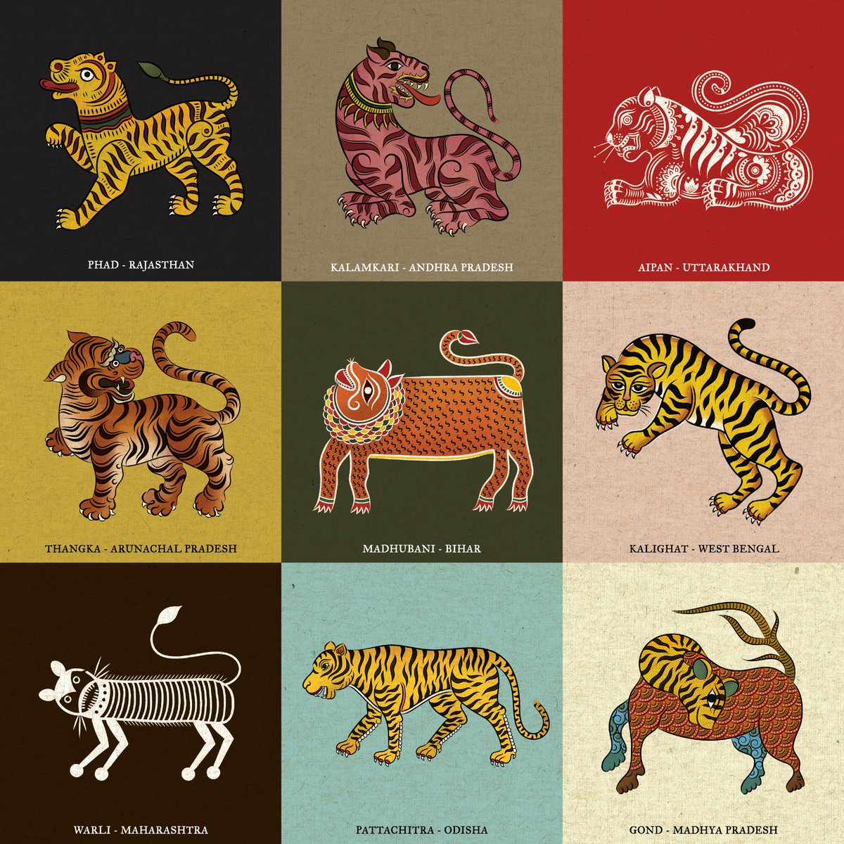 Here's presenting 9 Tigers, a sketch-note for some very intuitive yet mathematical observations. Which one of these looks like the tiger you have met?

#9tigers #folkart #india #wildlife #art #folk #madhubani #warli #culture #sudarshanshaw #jungle #forest #adobe #photoshop #phad