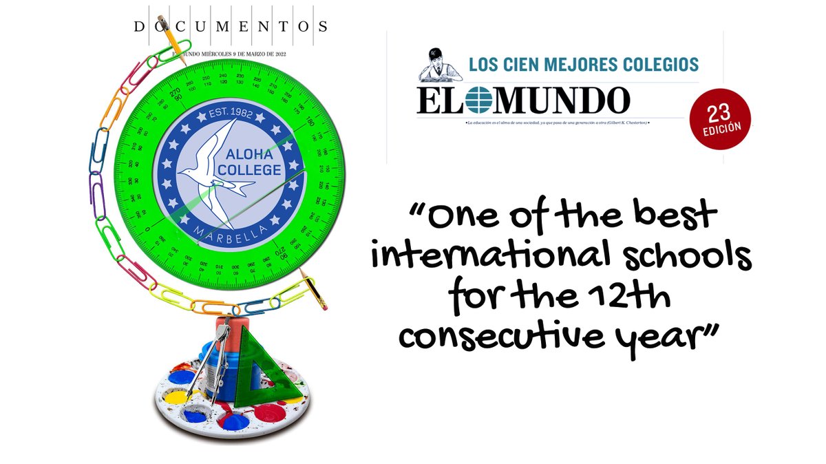 alohacollege's tweet photo. Aloha College Marbella stands out as one of the best international schools for the 12th consecutive year in the Ranking of the 100 Best Schools in Spain by the national newspaper @elmundoes β
#alohacollege #marbella #internationalschool https://t.co/zUKYZNtZat