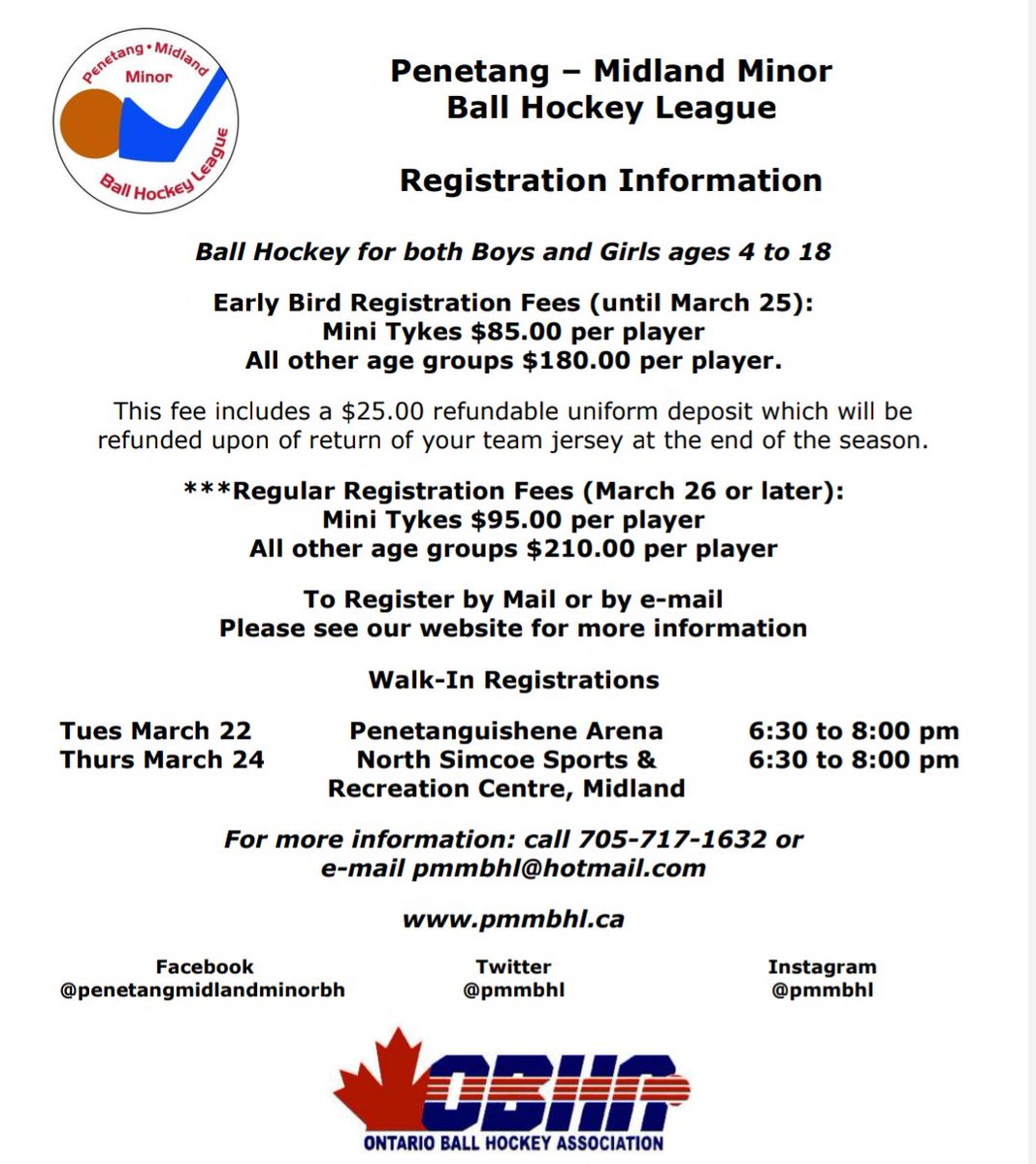 pmmbhl's tweet photo. Registration is open and information below

See you soon and ball hockey starts in a few months https://t.co/F9eFXlLiin
