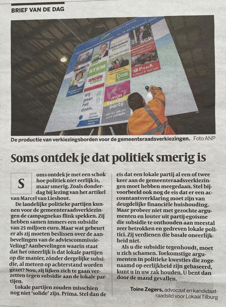 PvanElsacker's tweet image. Een scherpe opinie van ons kandidaat-raadslid Toine Zeegers over de verdeling van campagnebudgetten in de lokale politiek.
#GR2022