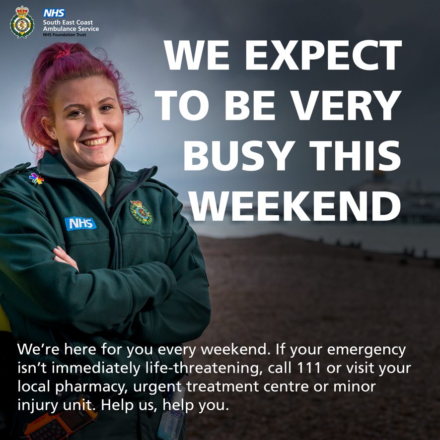 SECAmbulance's tweet photo. After a really busy week, we're expecting a busy weekend too.  

Our fab teams are always here if you really need us but please #HelpUsHelpYou by considering other options before calling 999:

- A local pharmacy 💊
- NHS 111 by ☎️ or 💻
- A Minor Injuries Unit 🩹

Thank you! https://t.co/0YmwgnnDhR