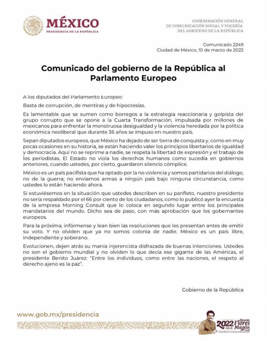 BesameMucho33's tweet photo. Un comunicado de 4ta de la #4taTransformación. ¿Creerán en Europa que seguimos en 1822? #ParlamentoEuropeo #AmloLaVerguenzaDeMexico #SorryEurope https://t.co/sRN74u7zhN