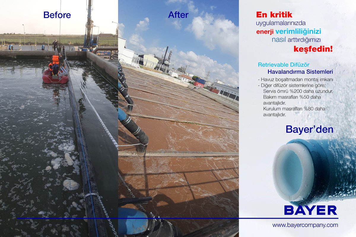 Bayer_Water's tweet photo. Bayer'in havalandırma sistemleri çözümleriyle en kritik uygulamalarınızda enerji verimliliğinizi nasıl arttırdığını keşfedin!

#bayer #bayercompany #bayerwatersolutions #diffusers #aeration #retrievable #havalandırmasistemi #wwtp #atıksu #arıtmatesisi #enerjimaliyeti https://t.co/mCL1fURCtn