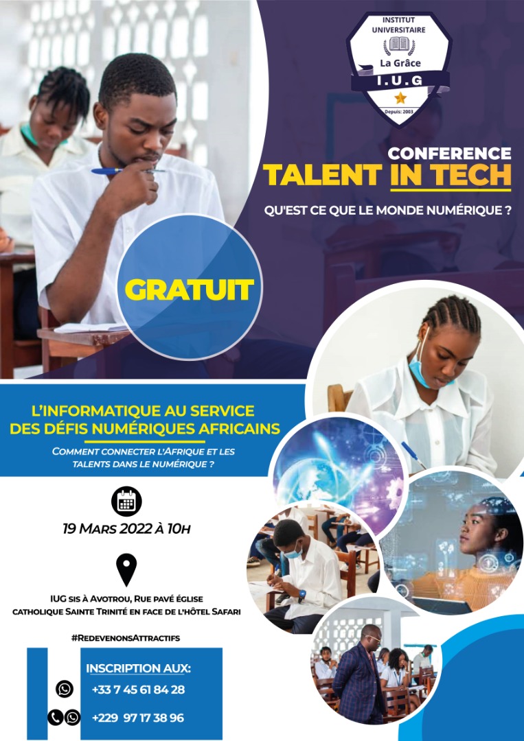 IUG229's tweet photo. [Conférence🚨]

Le Samedi 19 Mars, retrouvez-nous dès 10h à l'Institut Universitaire la Grâce pour une conférence sur le thème: L'INFORMATIQUE AU SERVICE DES DEFIS NUMÉRIQUES AFRICAINS. 🖥️

👉 Inscriptions obligatoires au: +229 97173896
👉Sans frais et accessible à tous https://t.co/jdLFsgtyyg