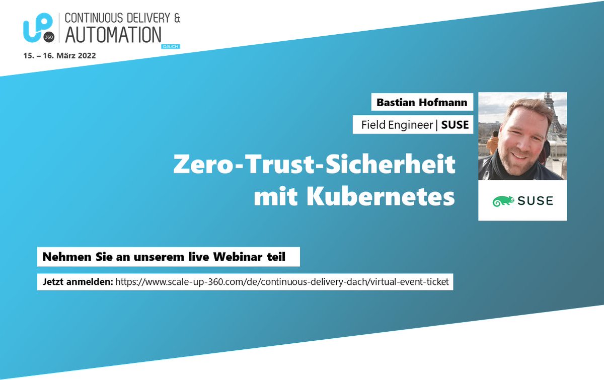 SUSE_DACH's tweet photo. Nächste Woche findet die ScaleUp 360° Continuous Delivery &amp; Automation vom 15.-16. März 2022 statt. Verpassen Sie nicht den Vortrag von @SUSE um 11.00 Uhr. Jetzt kostenfrei anmelden unter: https://t.co/pJP6A2FncR
#SUSE #Rancher #OnlineEvent #Kubernetes #ITOperations #DevOps https://t.co/1VLIGz2azO