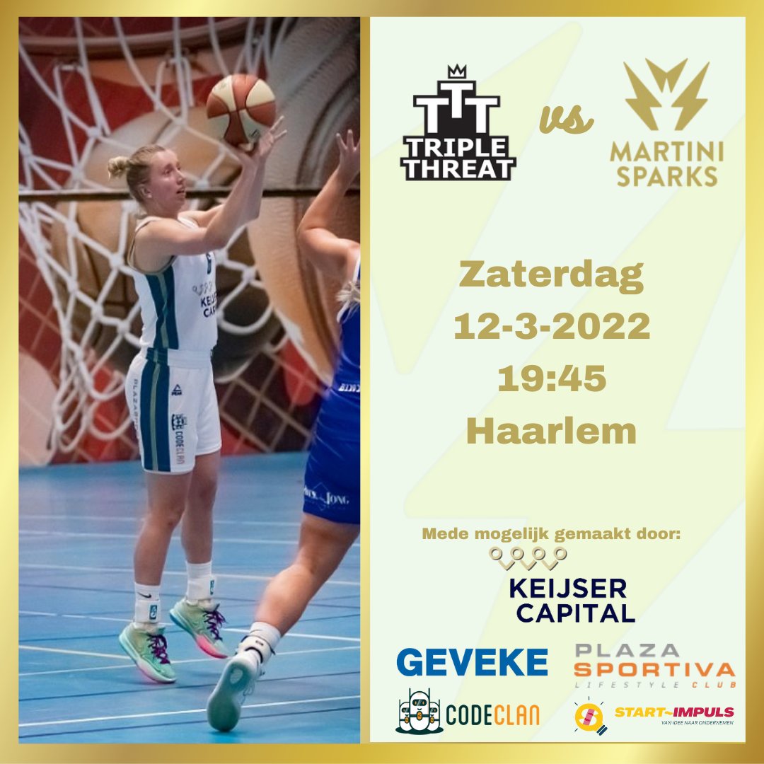 martinisparks's tweet photo. ⚡TRIPLE THREAT - KEIJSER CAPITAL MARTINI SPARKS ⚡

📆 12-3-2022
🏀 Tip-off 19:45
🆚️ Triple Threat
📍 Haarlem
📺 https://t.co/F7cVsCXiHg

#Basketball #Haren #eliteB #WBL #together https://t.co/KToIk1bFuQ