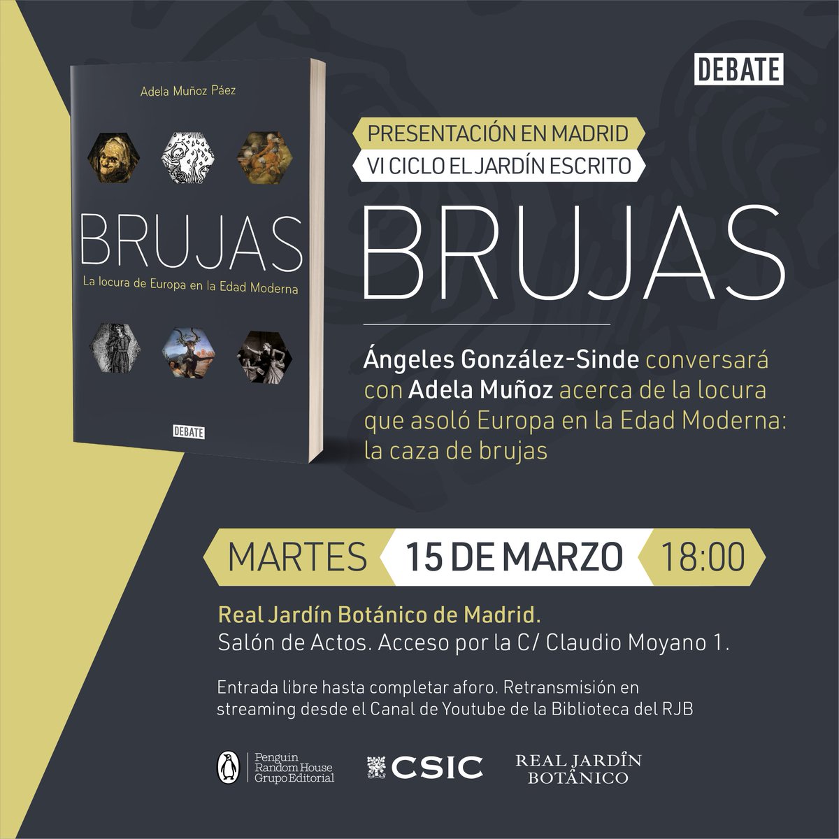Biblioteca_RJB's tweet photo. "La herramienta más poderosa de las brujas 🧙‍♀️fueron las #plantas mágicas capaces de crear ensoñaciones, hacer dormir, hacer olvidar o matar" -- Adela Muñoz Paez. Brujas, 2022 @debatelibros 
¡No os perdáis la presentación del libro!🧹🪄🍄
También streaming https://t.co/cbMTxMykb7 https://t.co/D47dqMKzbY