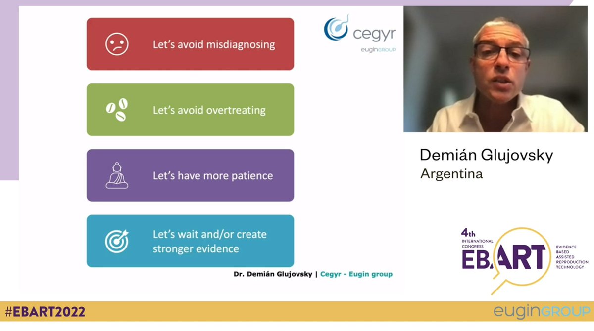 eugin_en's tweet photo. The recommendations of @drglujovsky about repeated implantation failure are:
➡️To avoid misdiagnosing
➡️To avoid over-treating
➡️Have more patience
➡️Wait and/or create stronger evidence
@CEGYR #EBART2022 https://t.co/tAT0OJWyv7