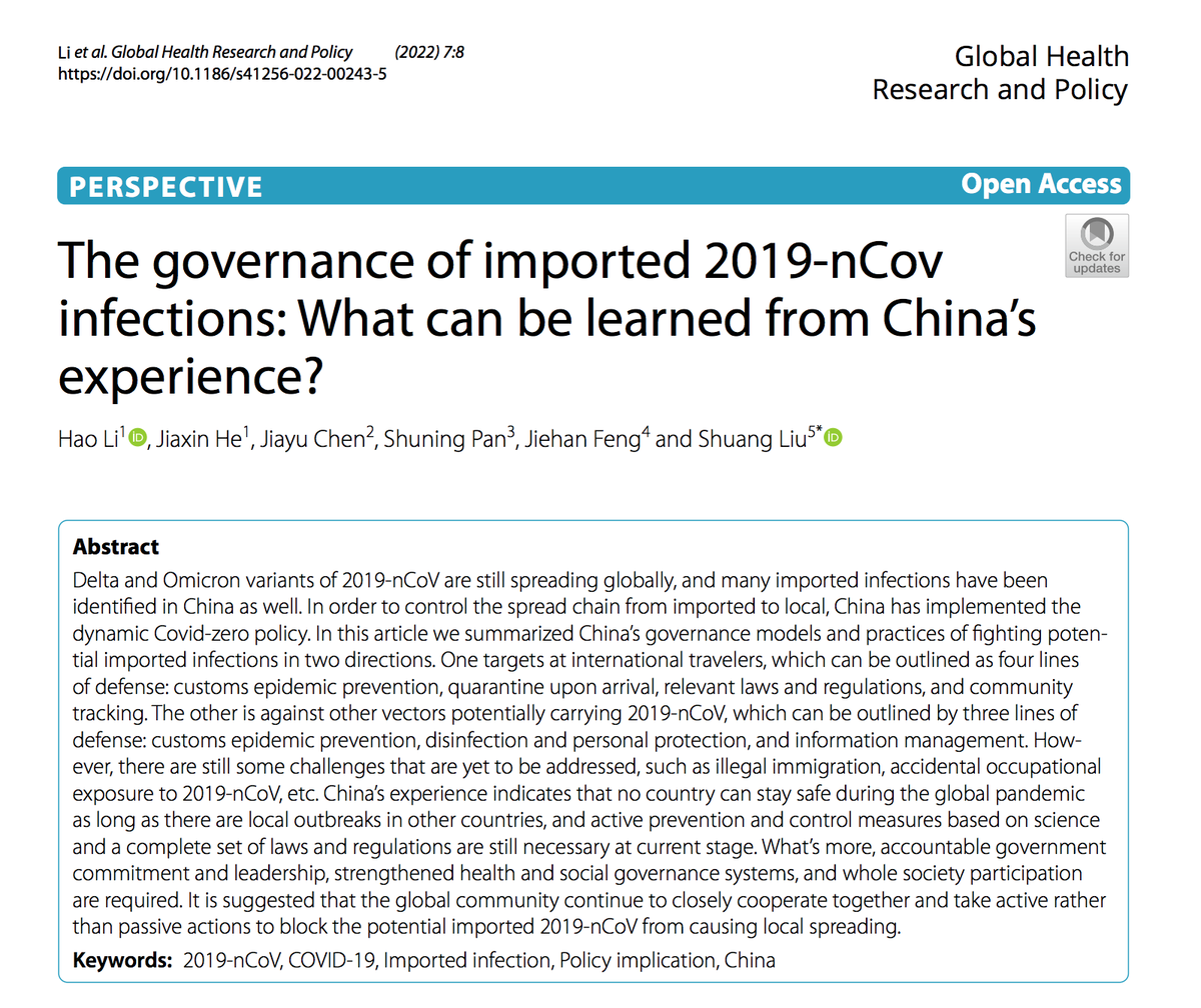 The governance of imported 2019-nCov infections: What can be learned from China’s experience? Read more @ rdcu.be/cILjY