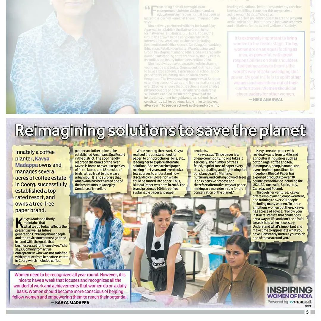 bluecatpaper's tweet photo. We are super proud today!
Our founder Kavya Madappa is featured as one of the inspiring women  of India! ❤️

Thank you @NewIndianExpress for celebrating inspiring women - today &amp; everyday! 
#indianexpress #ecofriendly #handmadepaper #sustainablepaper #treefreepaper #bluecatpaper https://t.co/11VGoKXca2