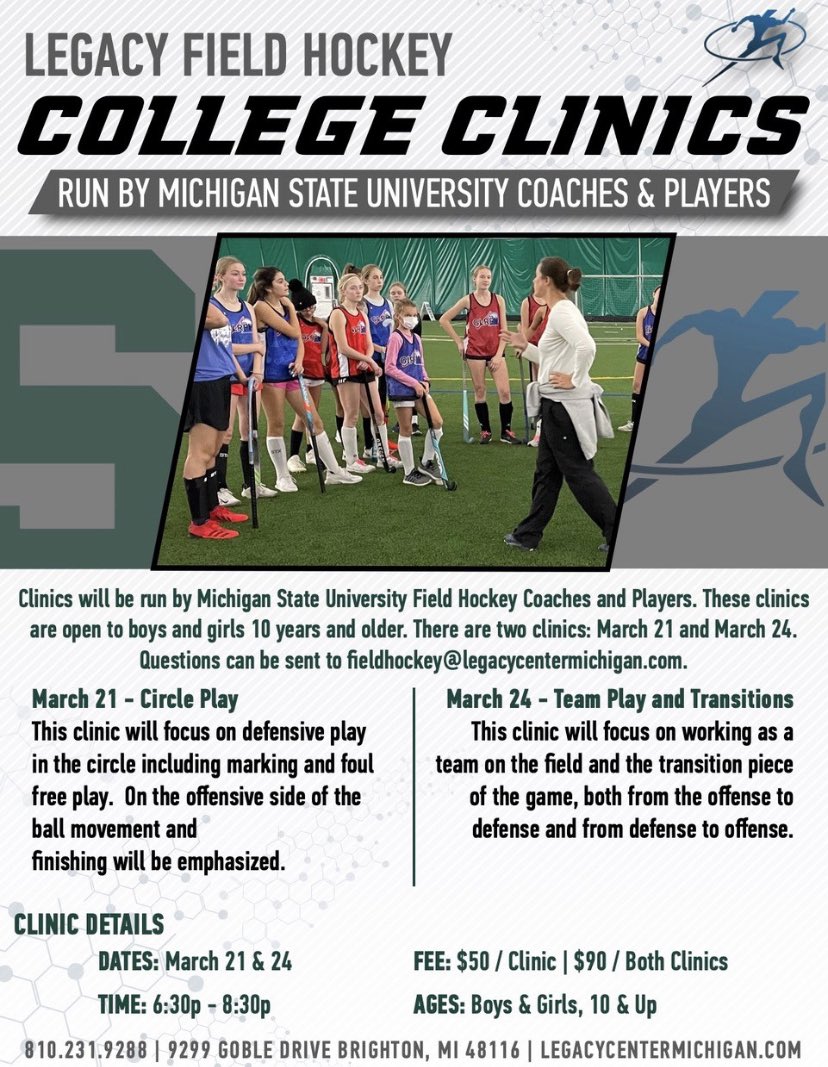 Legacy Field Hockey Kicks Off Their College Clinic Series with Michigan State! glrfieldhockey.org/news_article/s… #beGREAT #GLRFH #growthegame🏑 #fieldhockey #fieldhockeylife
