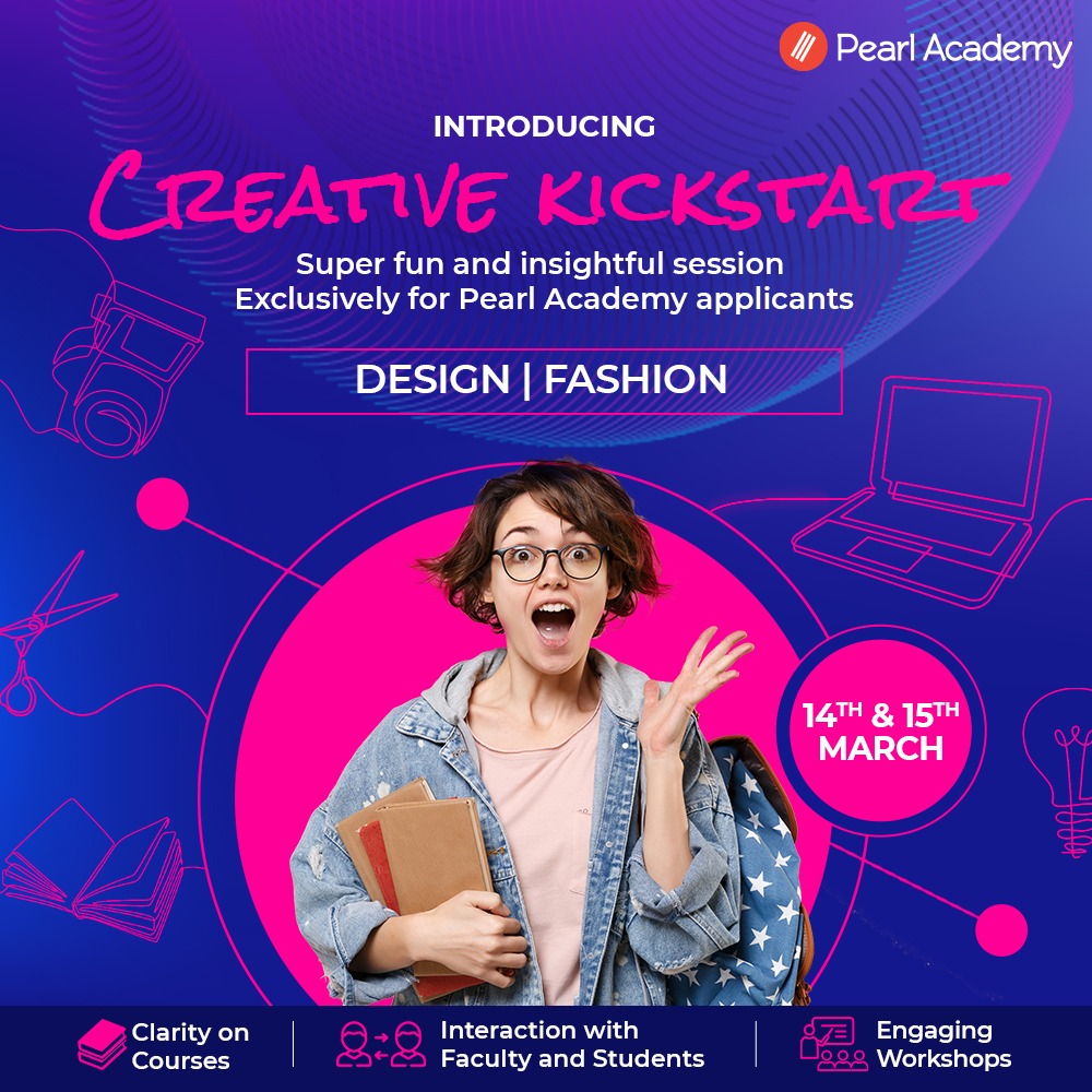 PearlAcademyInd's tweet photo. Give flight to your dreams with #CreativeKickstart!
We have an exciting session coming up that'll be your doorway into the #fashion and #design world. get a sneak peek into your Life@Pearl! Don't miss out on this exclusive opportunity. See you on 14th and 15th March. https://t.co/bT0xE6AHPF