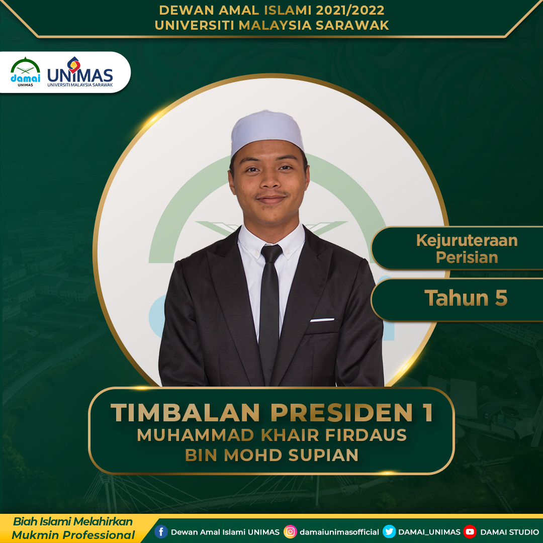 DAMAI_UNIMAS's tweet photo. [ BARISAN KEPIMPINAN DEWAN AMAL ISLAMI UNIMAS 2021/22 ]

Dengan penuh takzimnya, Dewan Amal Islami UNIMAS Sesi 2021/22 memperkenalkan barisan Majlis Tertinggi dan Exco yang bakal meneruskan gagasan organisasi ini. https://t.co/PnKK4FZY51