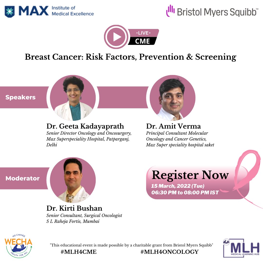 mlh_tc4a's tweet photo. Max Institute welcomes you to a live webinar on, “Breast Cancer: Risk Factors, Prevention & Screening“
Please click to register: https://t.co/WkvuqqH1Yp
Date: 15th March 2022
Time: 6:30-8:00 pm, IST
#BreastCancerCourses #Coursesfordoctors #CoursesforNurses #MedicalEducation https://t.co/pXVQN76NDC