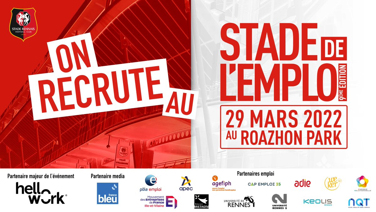 Mardi 29 mars aura lieu la 9ème édition du Stade de l'Emploi au Roazhon Park. <a href="/capemploi35/">Cap Emploi 35</a> sera présent pour vous accompagner et vous conseiller dans votre recherche d'emploi ou de formation. Plus d'infos 👉bit.ly/3HX1Yu4 #emploi #recrutement #capemploi35 #Rennes