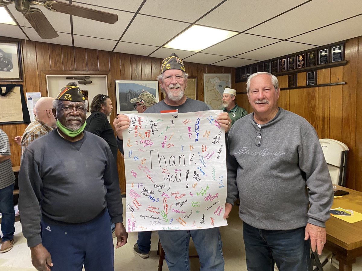 BootheBHS's tweet photo. A special thank you from the Brenham Social Studies department goes out to our neighbors from VFW post 7104 Robert G. Wright, Jack Faulkner and Don Holley.  They came to share their stories of Vietnam with our students. https://t.co/H7kizUXM34