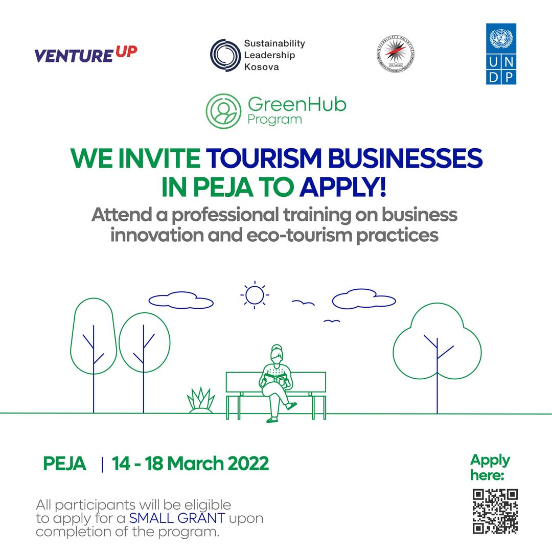 We invite tourism #MSMEs based in Peja/Peć to look into this great opportunity at the Green Hub Programme: forms.gle/q8H5msCspHr1AG… 
The 5-day training supports tourism businesses in becoming more #sustainable while learning about #ecotourism practices. Grant opportunity included.