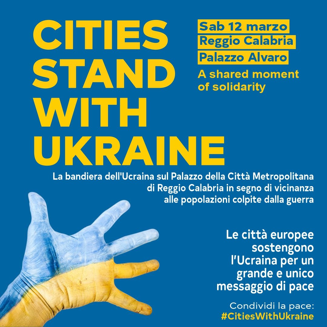 🇺🇦 #ReggioCalabria aderisce alla mobilitazione di <a href="/EUROCITIES/">Eurocities</a>: la bandiera dell'#Ucraina sulla facciata di Palazzo Alvaro
🏳️‍🌈 La Città Metropolitana raccoglie l'appello lanciato dal presidente <a href="/DarioNardella/">Dario Nardella</a> e si unisce al coro internazionale chiedendo la #pace 🔵🟡 #StopWar