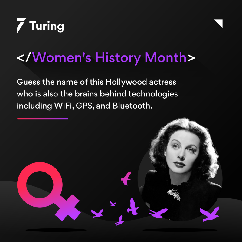 turingcom's tweet photo. Guess the name of this famous #WomenInTechHistory? 👇

P.S. Join us for a 4-day event from March 21-24, as we celebrate #WomenInTechWeek at Turing 🤩

For more details, follow @turingcomdev