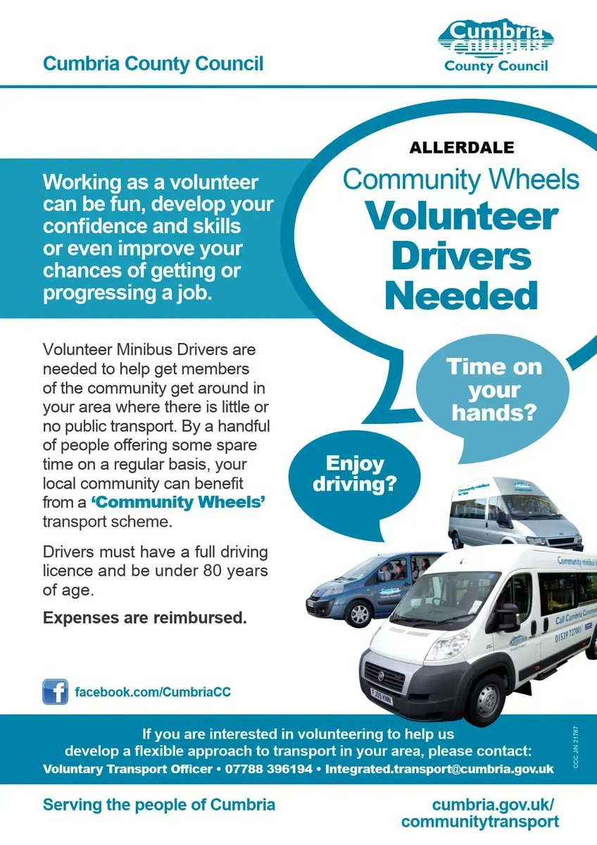 CumbriaCVS's tweet photo. Volunteers wanted!

@CumbriaCC are looking for #volunteer drivers in #Allerdale - Can you help?

Get in touch!

#CUMBRIA https://t.co/PRuI95bJj5