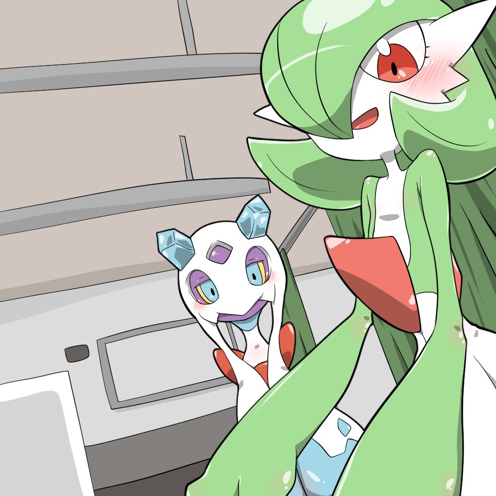 gardevoir pokemon (creature) blush shiny open mouth green hair colored sclera smile  illustration images